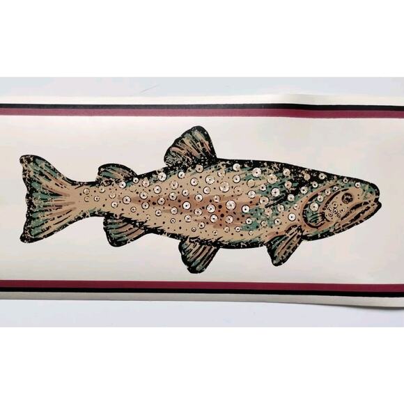 5" YORK Wall Border - Fish - Ocean - Nautical - Maroon Green - 5 yds - Picture 2 of 3